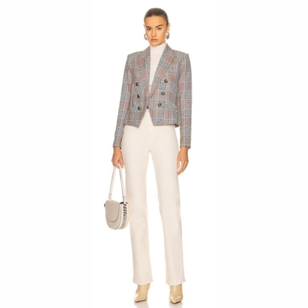 L'AGENCE Brooke Double Breasted Plaid Blazer in Brown Black Multi - Picture 3 of 12